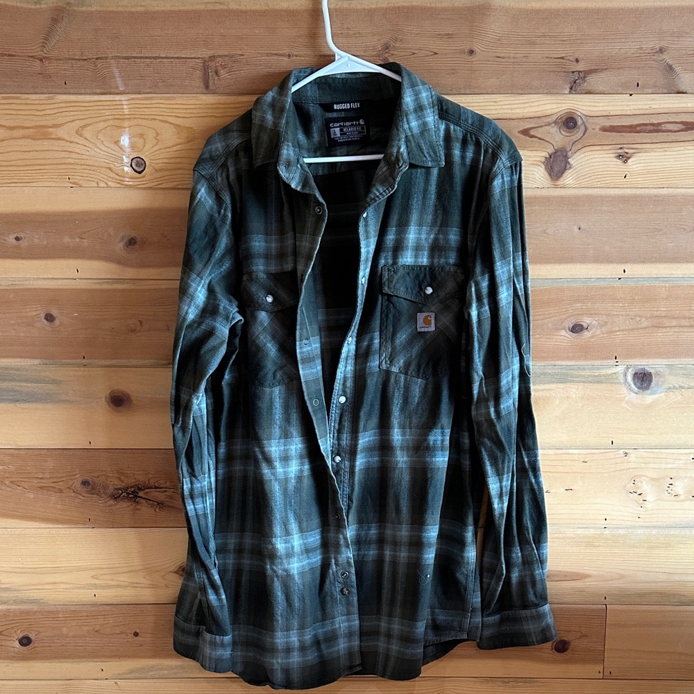 Carhartt Green Plaid Casual Button Down Shirt